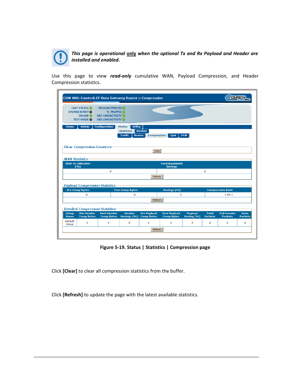 3 status | statistics | compression | Comtech EF Data CDM-800 User Manual | Page 97 / 130