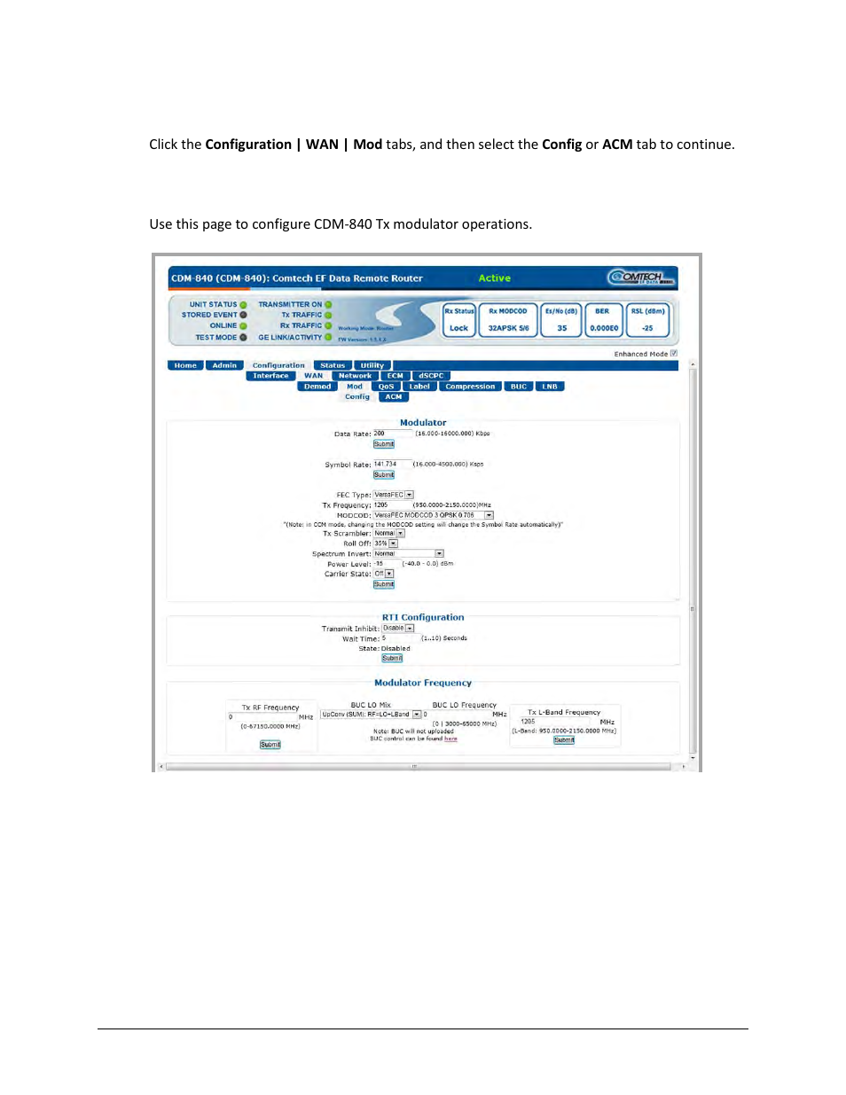 1 configuration | wan | mod | config | Comtech EF Data CDM-840 User Manual | Page 100 / 244