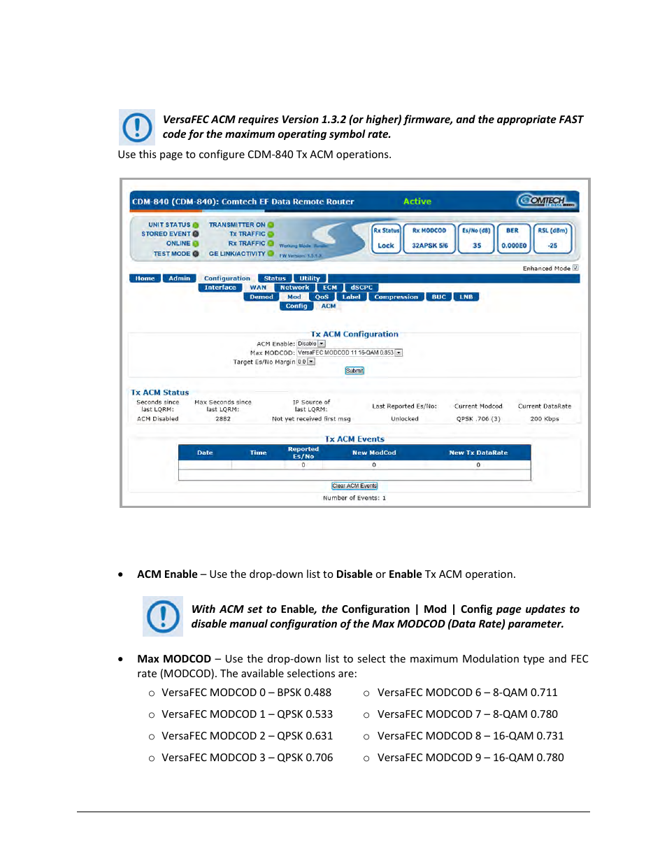 2 configuration | wan | mod | acm | Comtech EF Data CDM-840 User Manual | Page 104 / 244