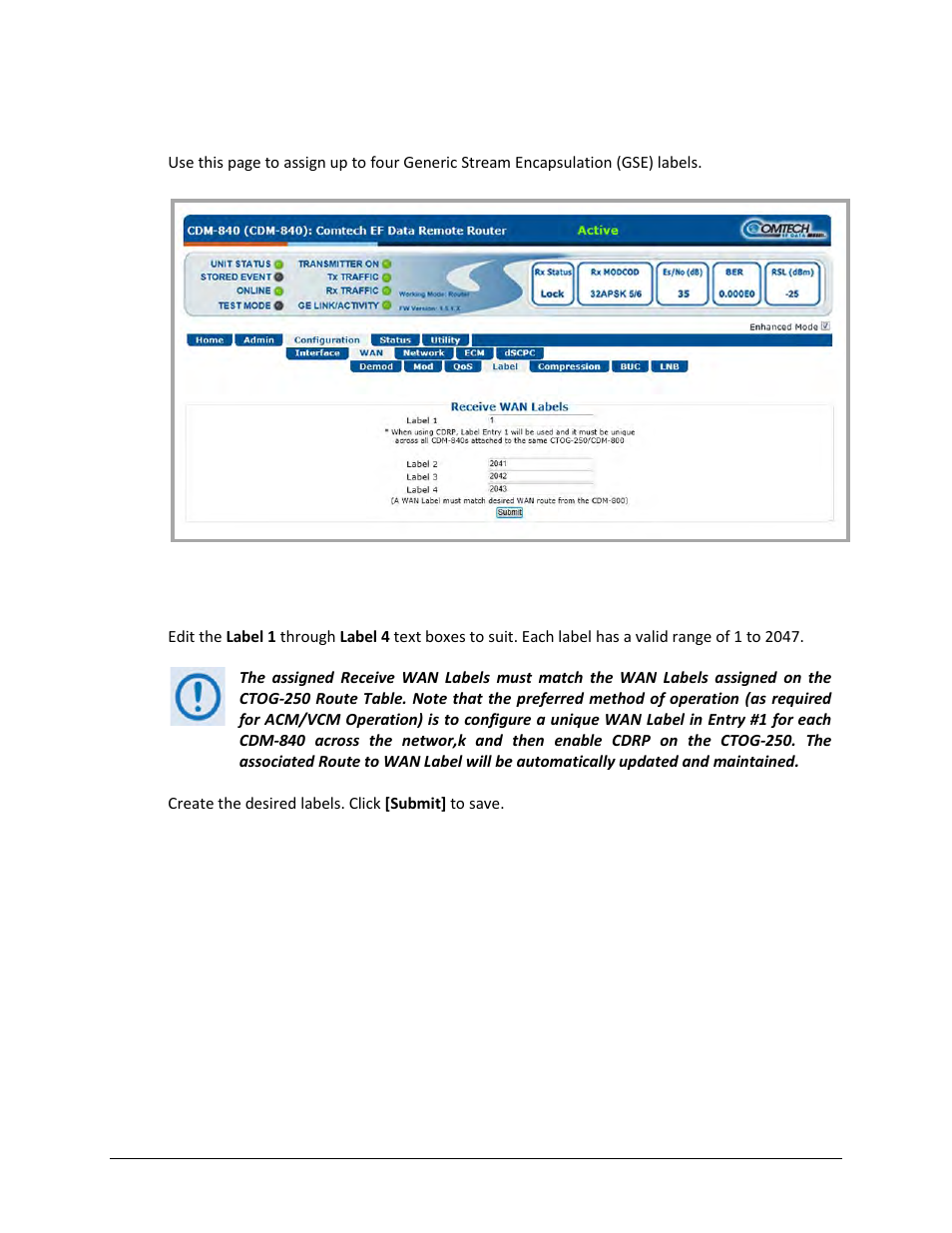 4 configuration | wan | label | Comtech EF Data CDM-840 User Manual | Page 112 / 244
