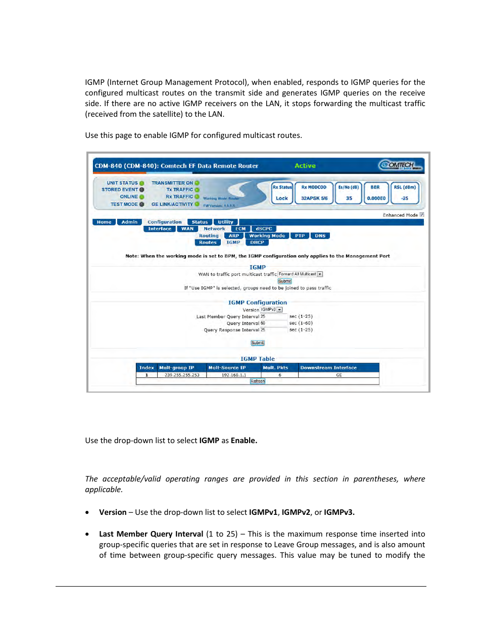 2 configuration | network | routing | igmp | Comtech EF Data CDM-840 User Manual | Page 119 / 244