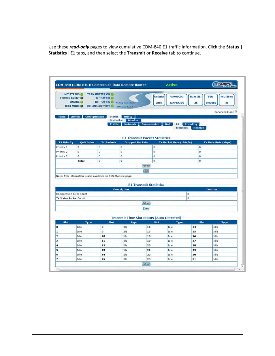 1 status | statistics | e1 | transmit | Comtech EF Data CDM-840 User Manual | Page 136 / 244