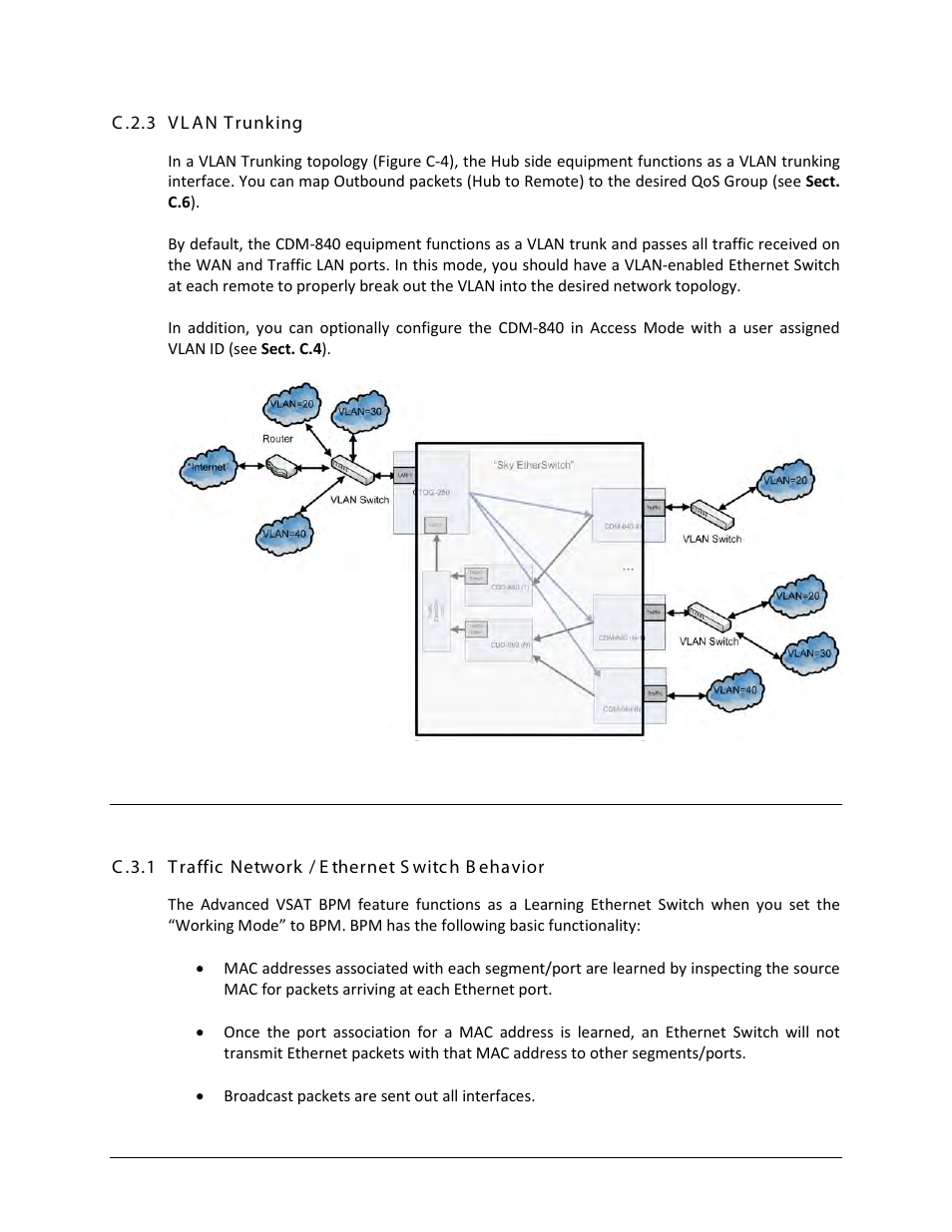 C.2.3 vlan trunking, C.3 packet processing, C.3.1 traffic network / ethernet switch behavior | Comtech EF Data CDM-840 User Manual | Page 195 / 244