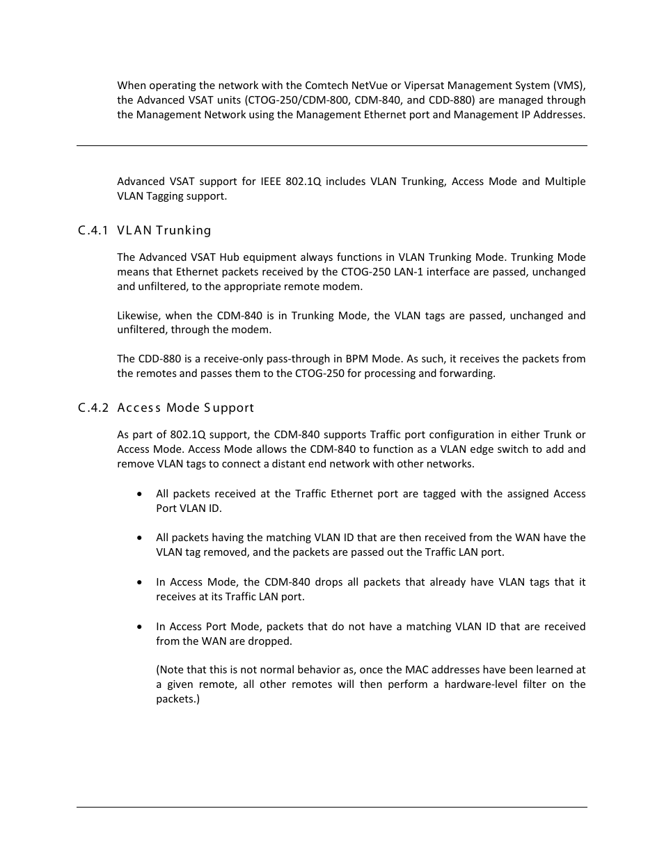 C.4 ieee 802.1q support, C.4.1 vlan trunking, C.4.2 access mode support | Comtech EF Data CDM-840 User Manual | Page 197 / 244