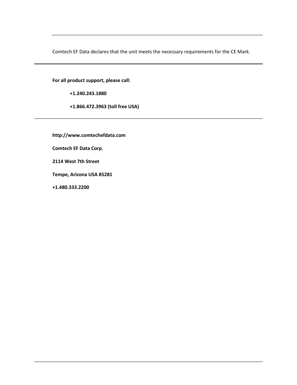 Ce mark, Product support, Comtech ef data headquarters | Comtech EF Data CDM-840 User Manual | Page 21 / 244