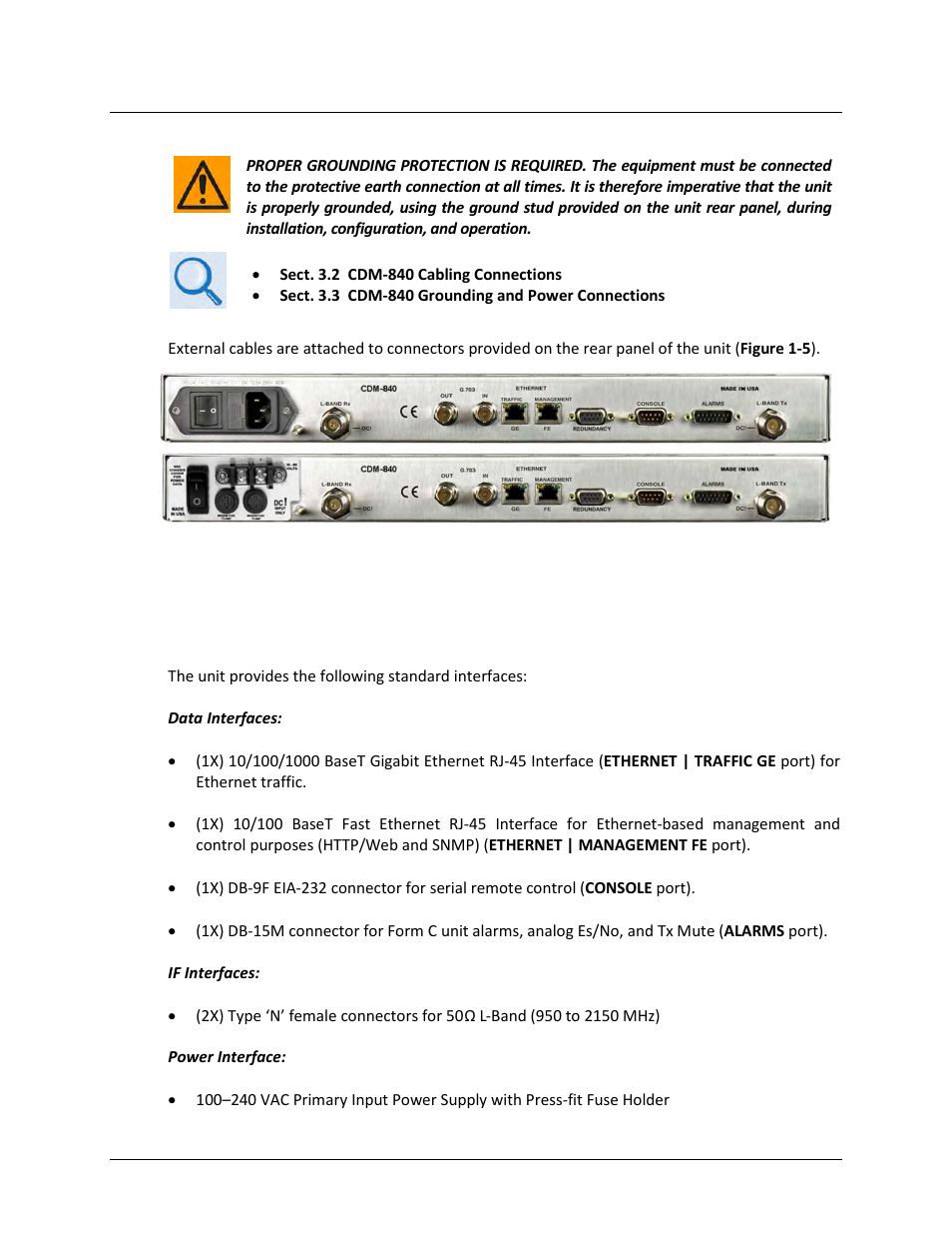 2 rear panel, 1 rear panel standard features | Comtech EF Data CDM-840 User Manual | Page 30 / 244
