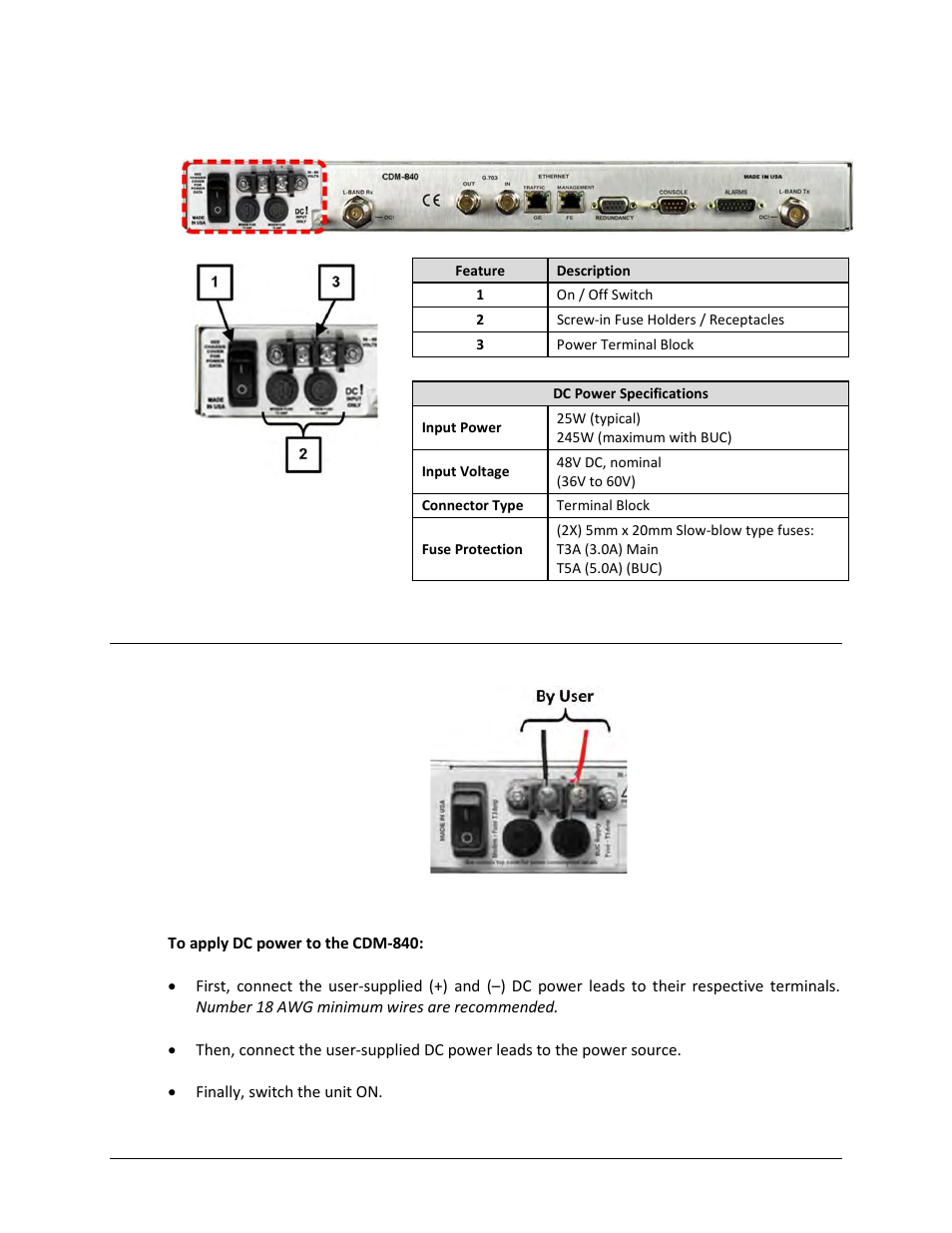 1 dc operation – applying power | Comtech EF Data CDM-840 User Manual | Page 53 / 244