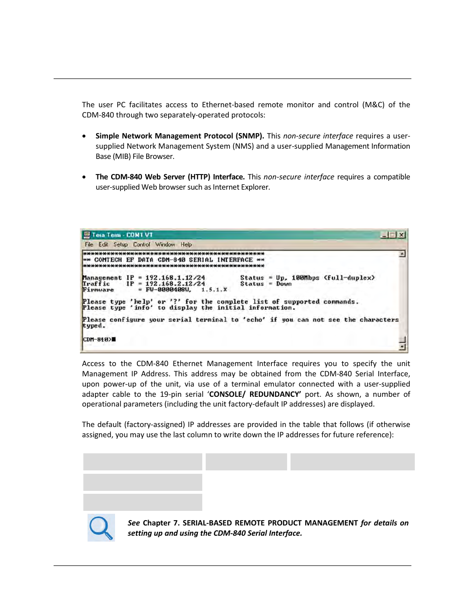 2 ethernet management interface protocols, 1 ethernet management interface access | Comtech EF Data CDM-840 User Manual | Page 70 / 244