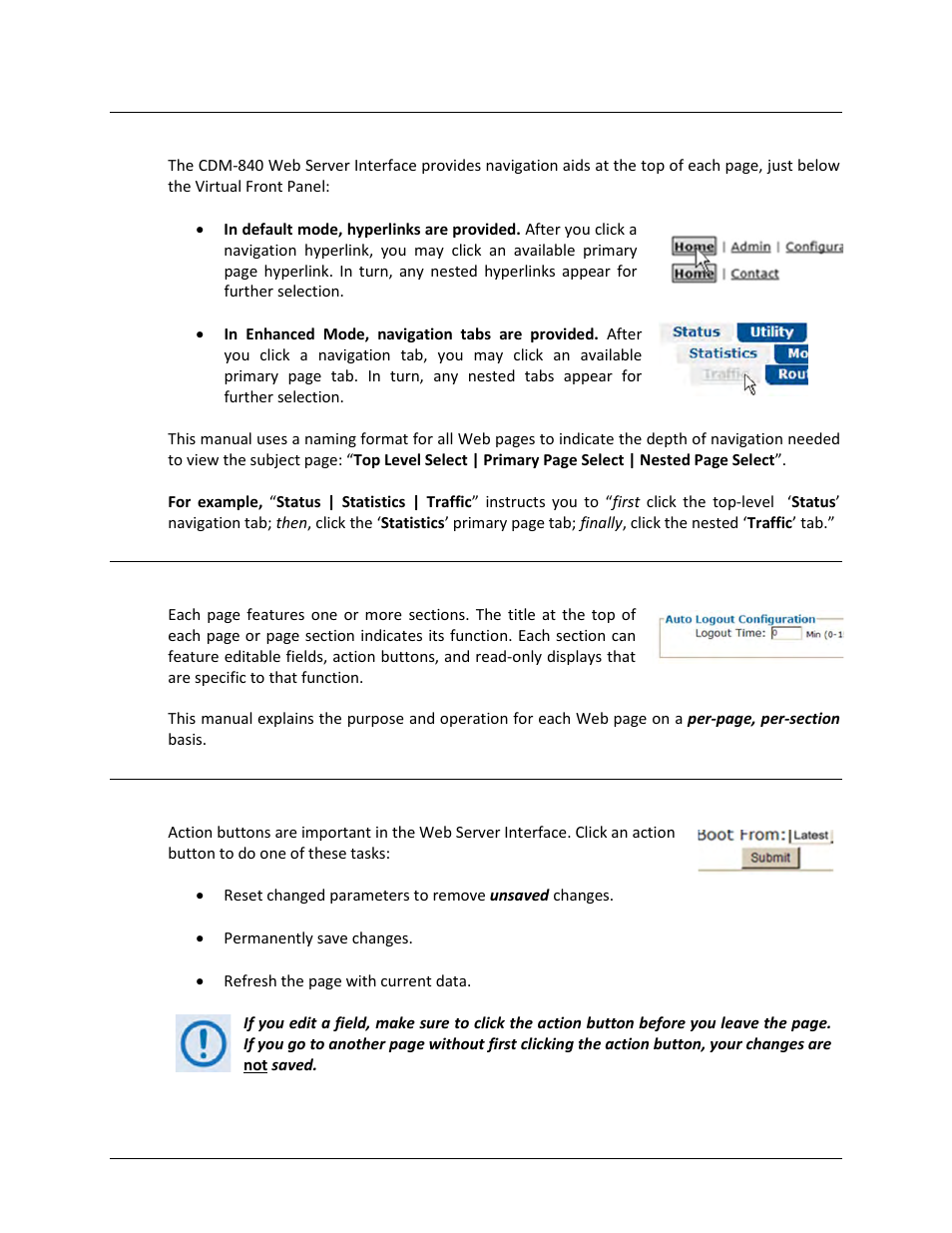 2 navigation, 4 action buttons | Comtech EF Data CDM-840 User Manual | Page 75 / 244