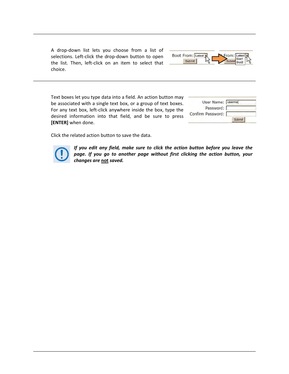 5 drop-down lists, 6 text or data entry | Comtech EF Data CDM-840 User Manual | Page 76 / 244