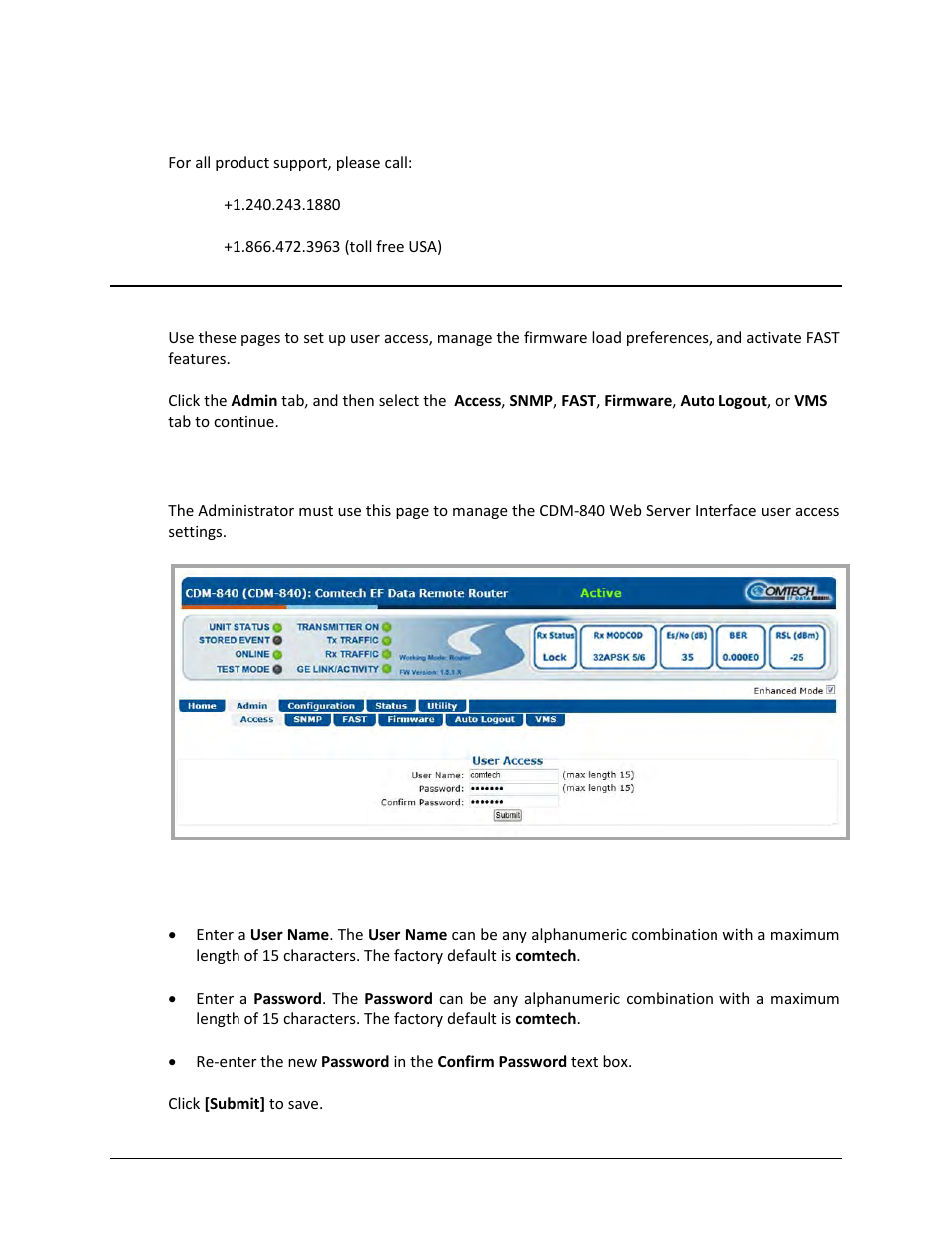 2 home | contact, 1 admin | access | Comtech EF Data CDM-840 User Manual | Page 79 / 244