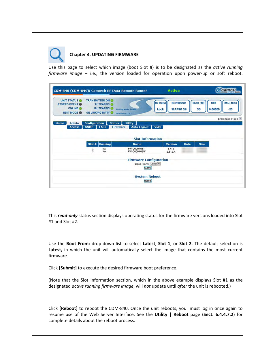 4 admin | firmware | Comtech EF Data CDM-840 User Manual | Page 82 / 244