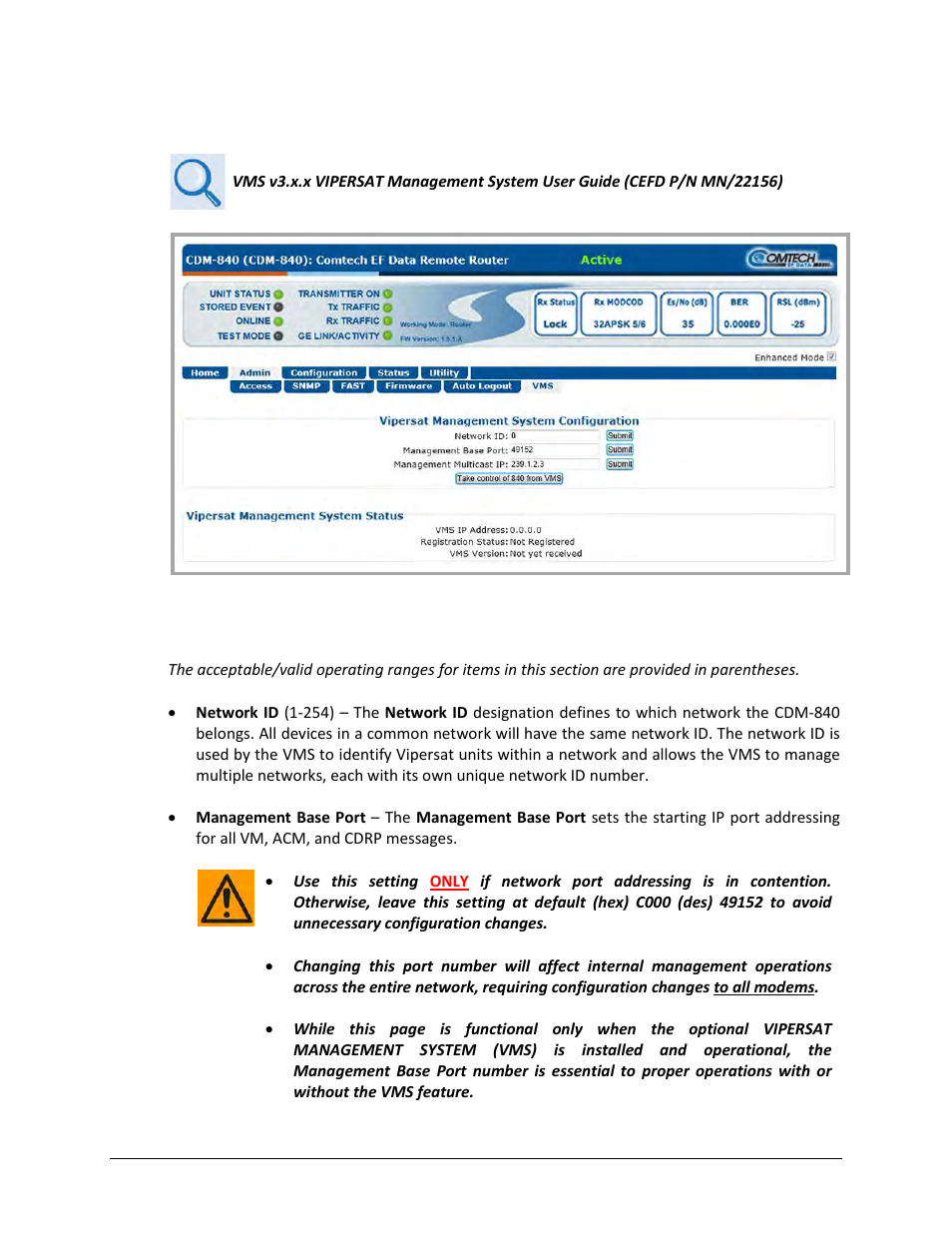2 admin | vms | Comtech EF Data CDM-840 User Manual | Page 84 / 244