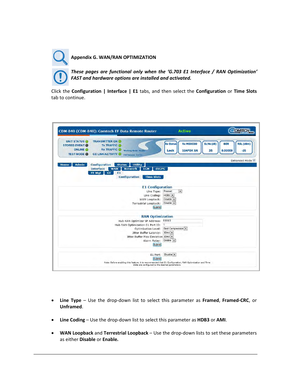 1 configuration | interface | e1 | configuration | Comtech EF Data CDM-840 User Manual | Page 90 / 244