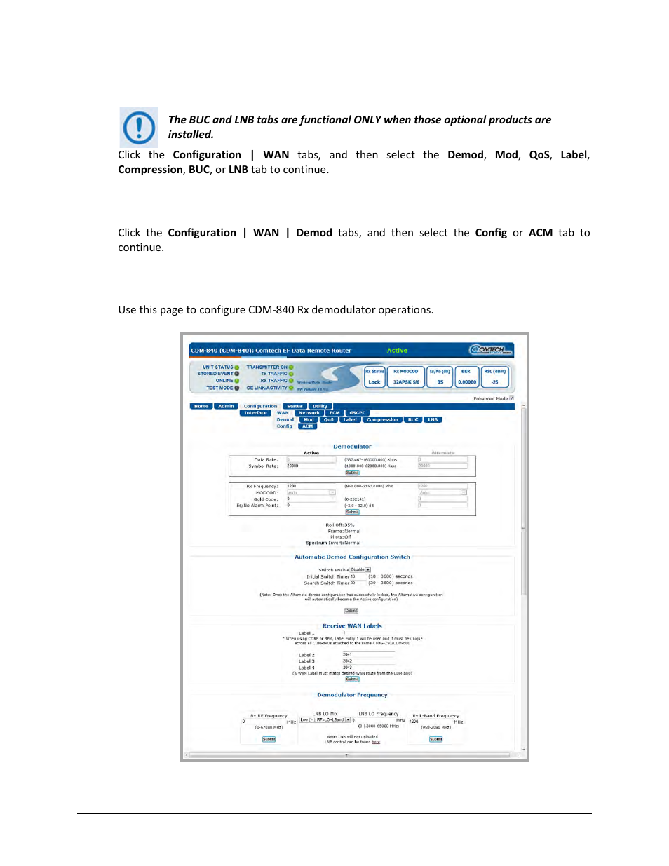 1 configuration | wan | demod | config | Comtech EF Data CDM-840 User Manual | Page 93 / 244