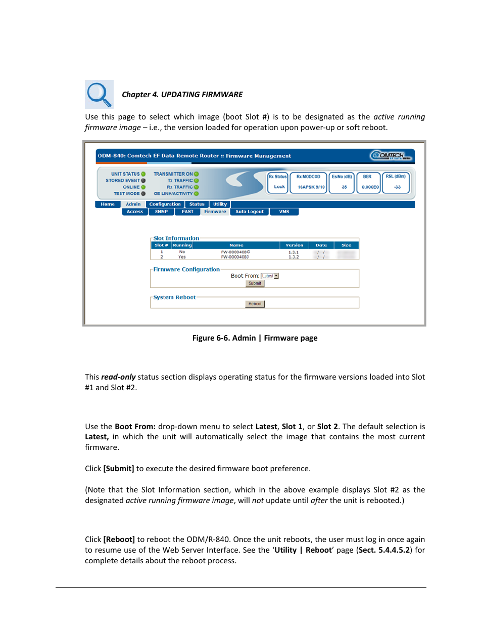 4 admin | firmware | Comtech EF Data ODM-840 User Manual | Page 103 / 184