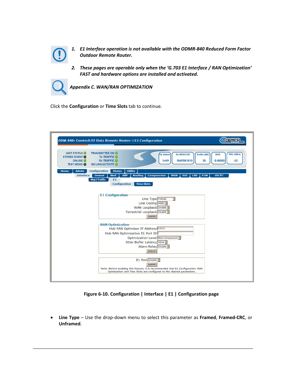 1 configuration | interface | e1 | configuration | Comtech EF Data ODM-840 User Manual | Page 109 / 184