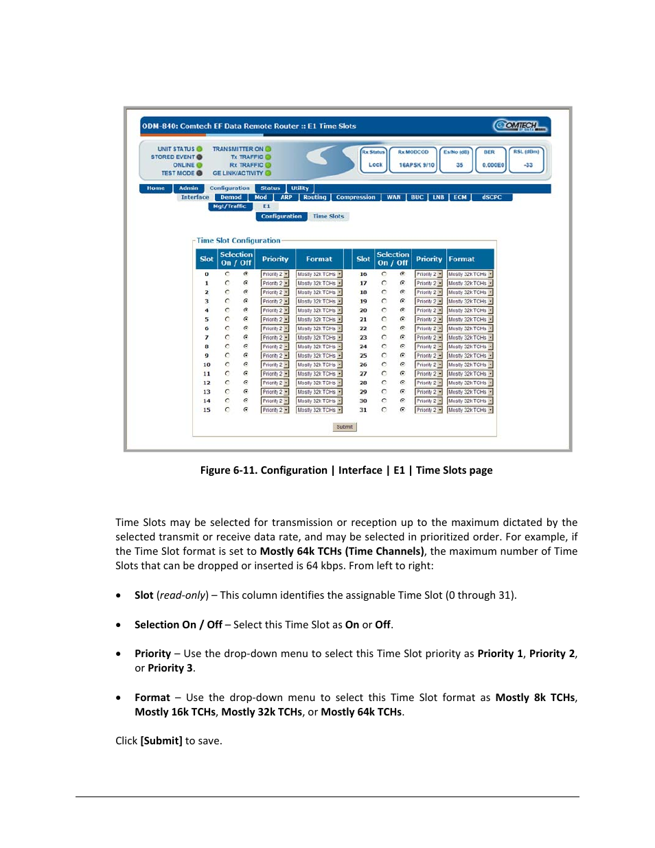 2 configuration | interface | e1 | time slots | Comtech EF Data ODM-840 User Manual | Page 111 / 184