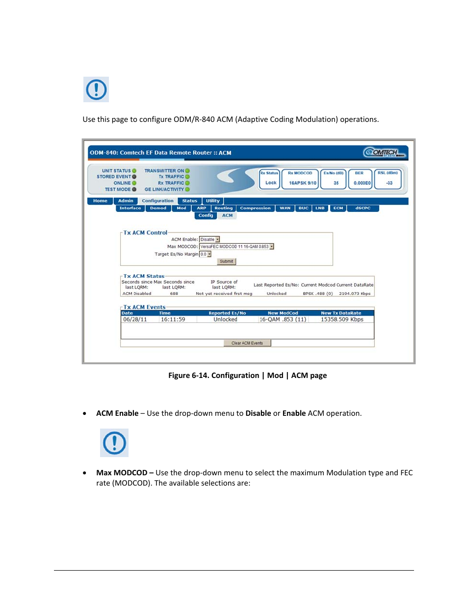 2 configuration | mod | acm | Comtech EF Data ODM-840 User Manual | Page 117 / 184