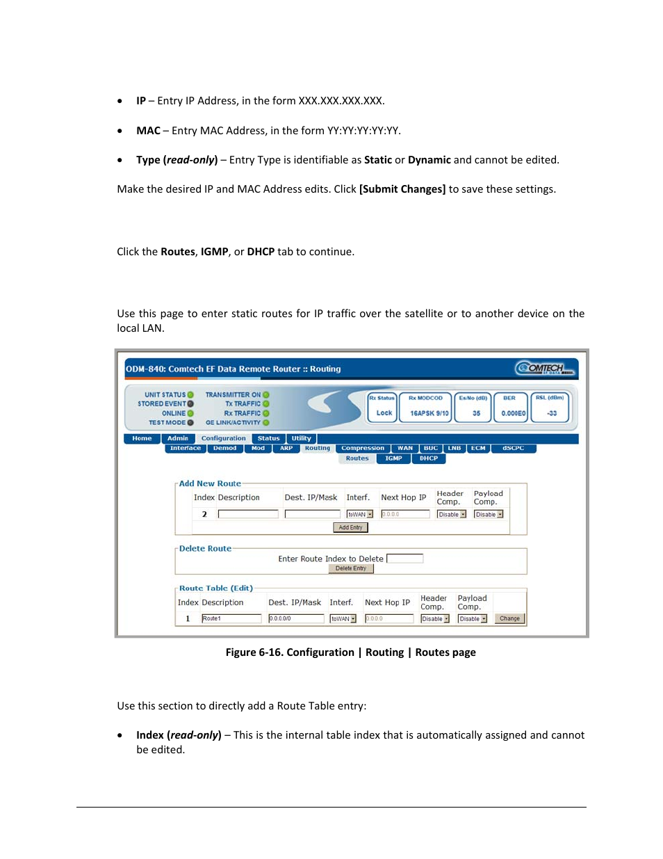 1 configuration | routing | routes | Comtech EF Data ODM-840 User Manual | Page 120 / 184