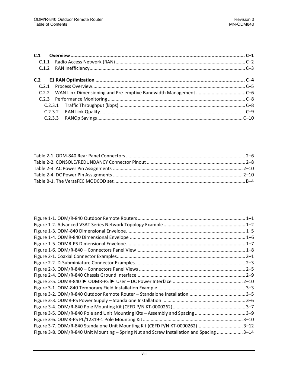 Tables, Figures, Viii | Comtech EF Data ODM-840 User Manual | Page 14 / 184