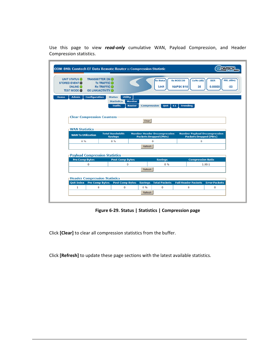 3 status | statistics | compression | Comtech EF Data ODM-840 User Manual | Page 142 / 184