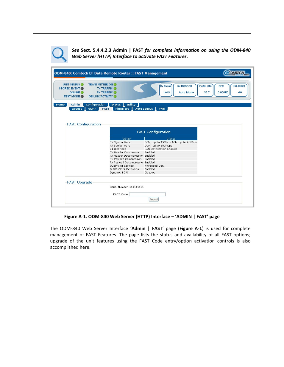 A.2 fast activation via the web server interface | Comtech EF Data ODM-840 User Manual | Page 170 / 184