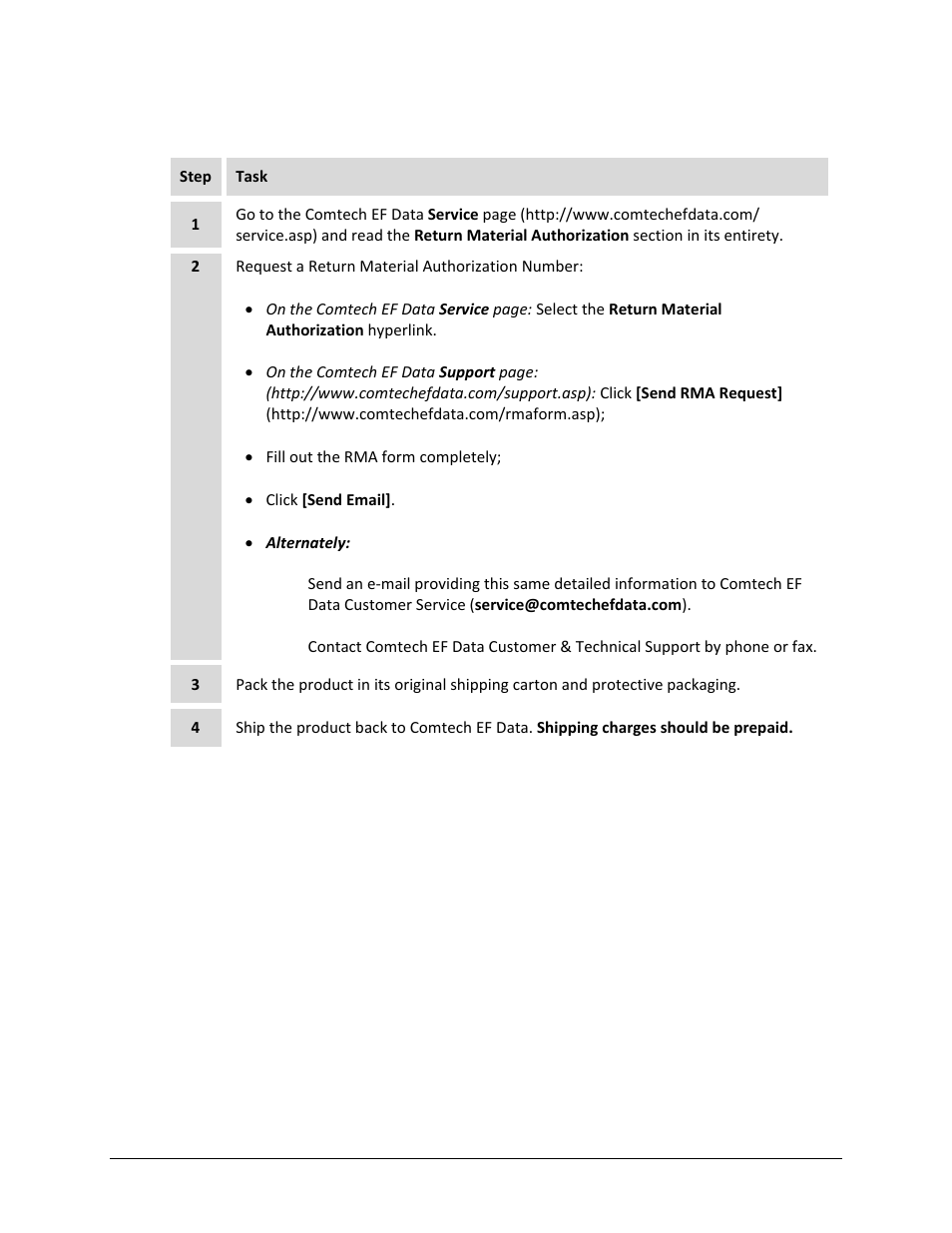 Returning a product for upgrade or repair | Comtech EF Data ODM-840 User Manual | Page 25 / 184