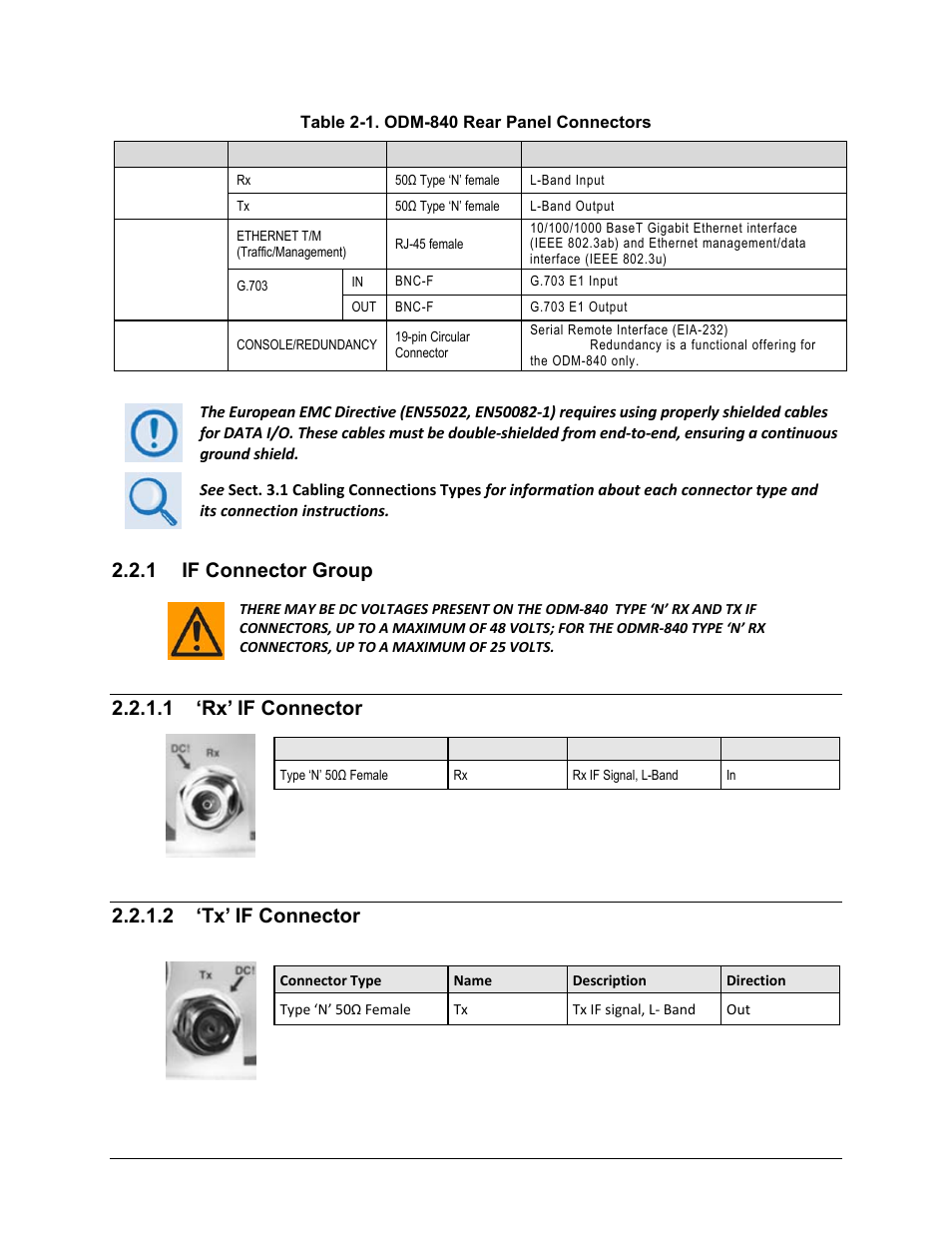 1 if connector group, Rx’ if connector, 2 ‘tx’ if connector | 1 ‘rx’ if connector | Comtech EF Data ODM-840 User Manual | Page 46 / 184
