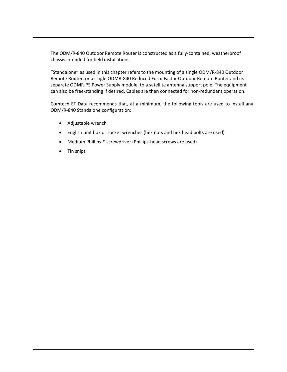 2 preparing for odm/r-840 standalone installation | Comtech EF Data ODM-840 User Manual | Page 52 / 184