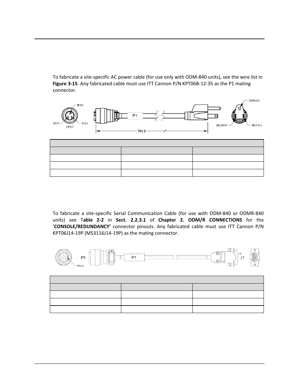3 field-fabricated user cabling, 1 fabricating an ac power cable, 2 fabricating a serial communication cable | Comtech EF Data ODM-840 User Manual | Page 73 / 184