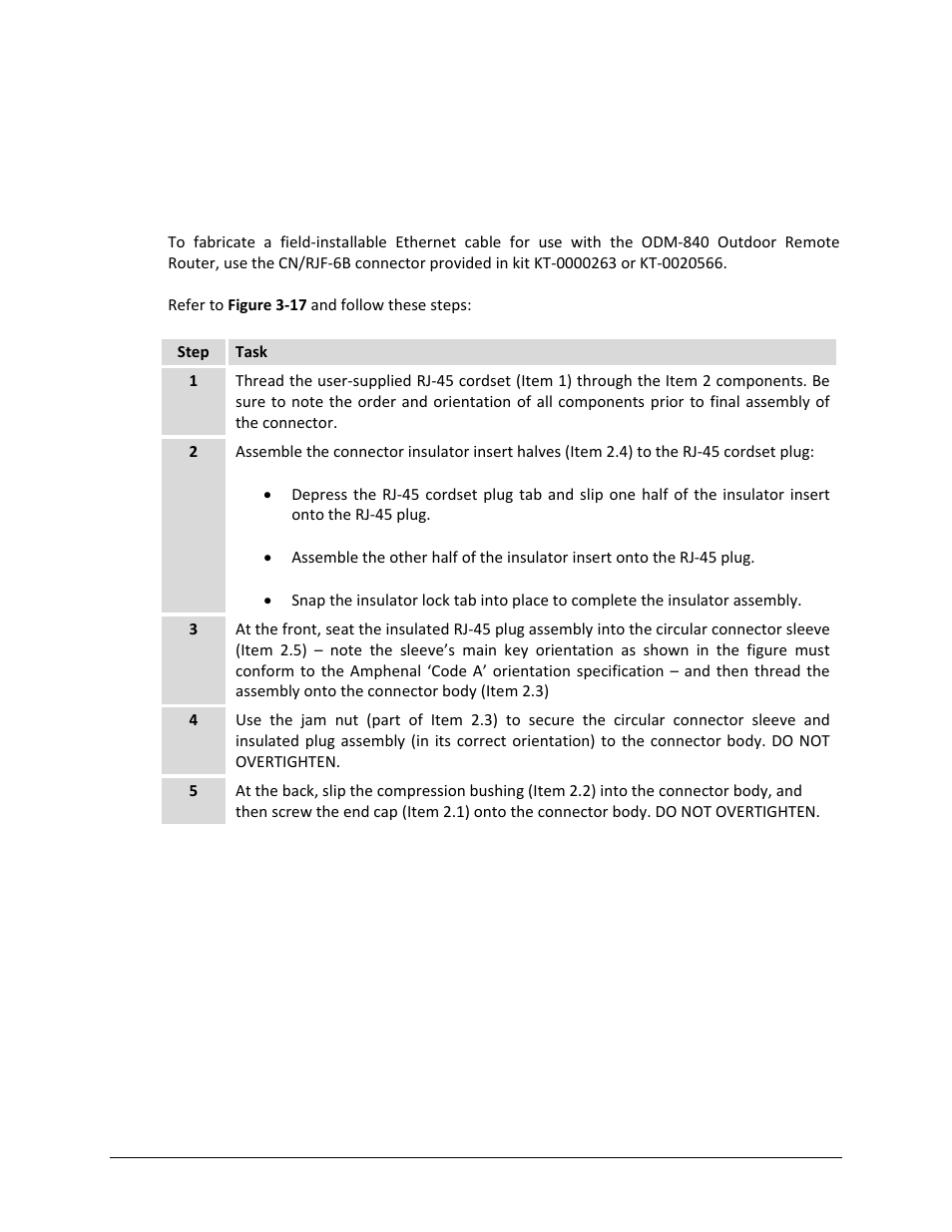 3 fabricating an ethernet cable, 1 fabricating an odm-840 ethernet cable | Comtech EF Data ODM-840 User Manual | Page 74 / 184