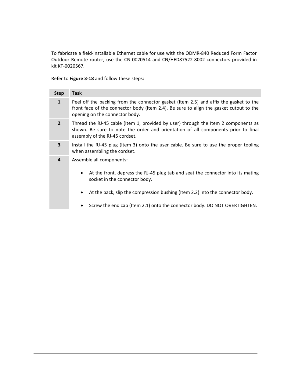 2 fabricating an odmr-840 ethernet cable | Comtech EF Data ODM-840 User Manual | Page 76 / 184