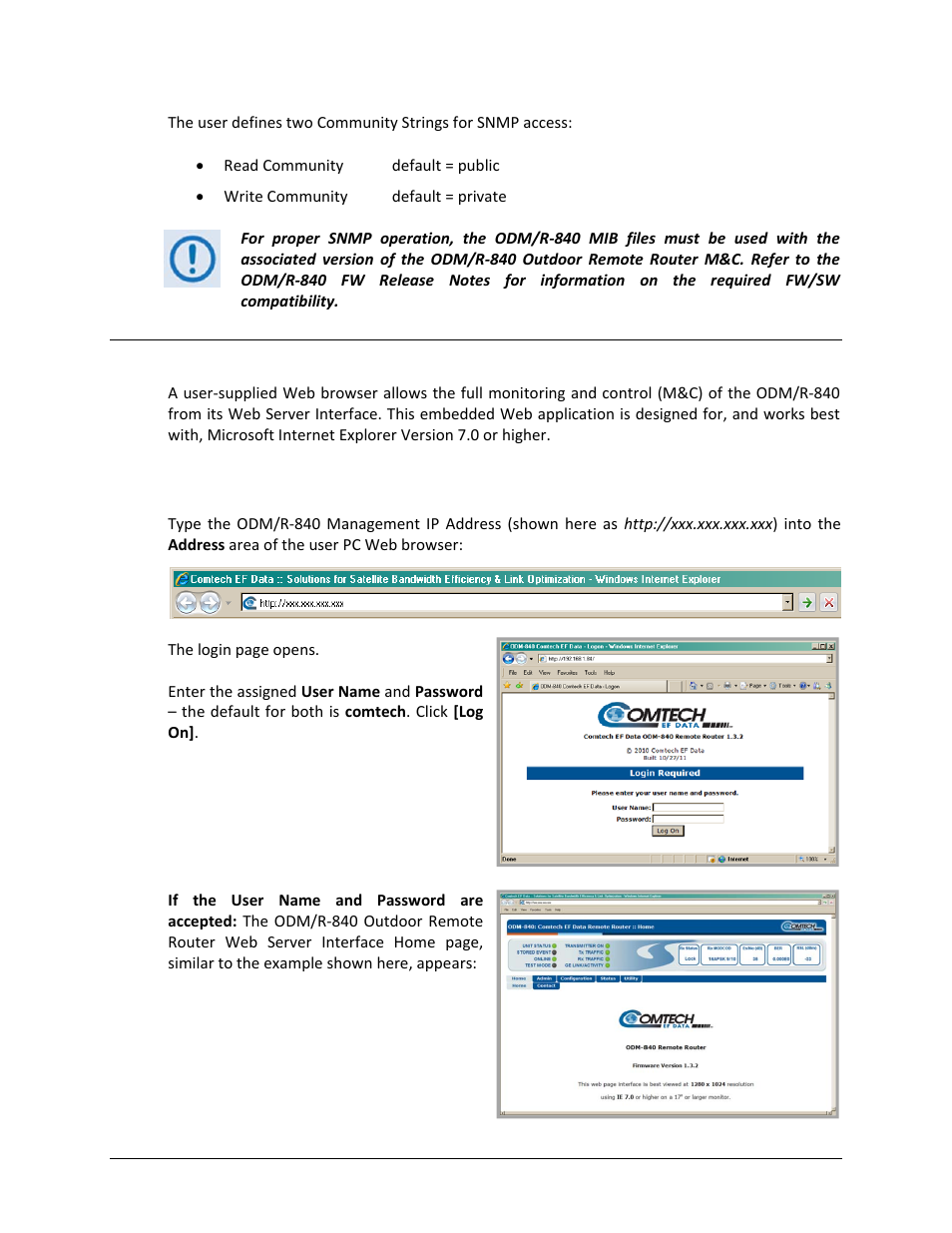 4 web server (http) interface, 1 user login | Comtech EF Data ODM-840 User Manual | Page 92 / 184
