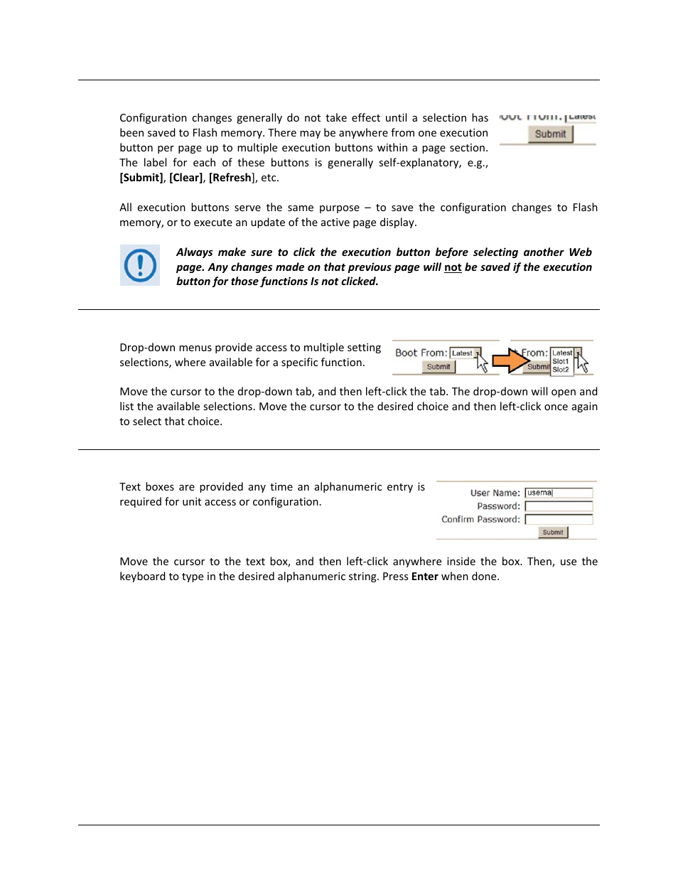 4 execution buttons, Feature selection, Text or data entry | Comtech EF Data ODM-840 User Manual | Page 94 / 184