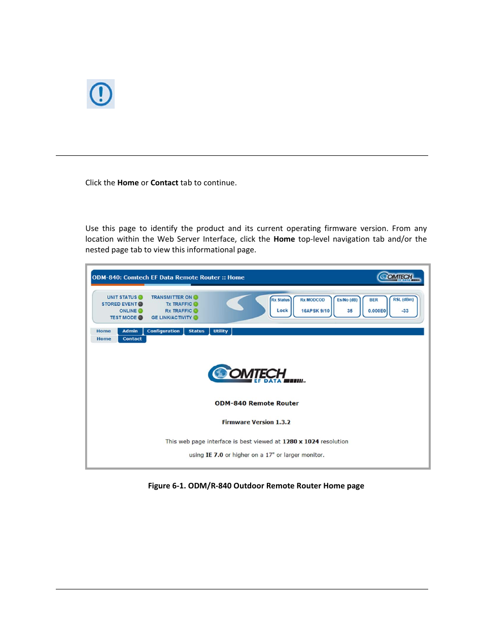 1 home | home, 4 web server interface page descriptions, 1 home pages | Comtech EF Data ODM-840 User Manual | Page 96 / 184