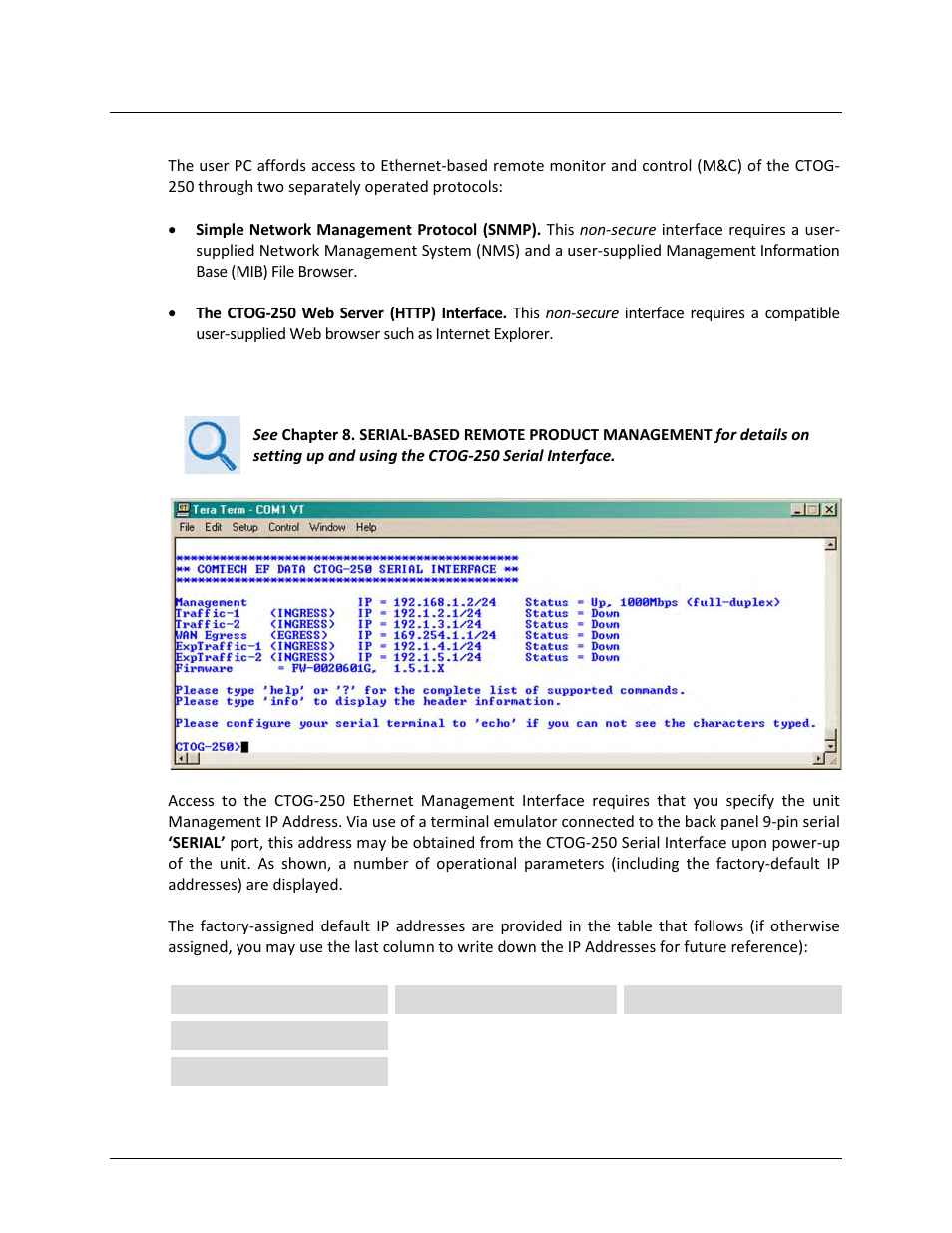 2 ethernet management interface protocols, 1 ethernet management interface access | Comtech EF Data CTOG-250 User Manual | Page 104 / 236