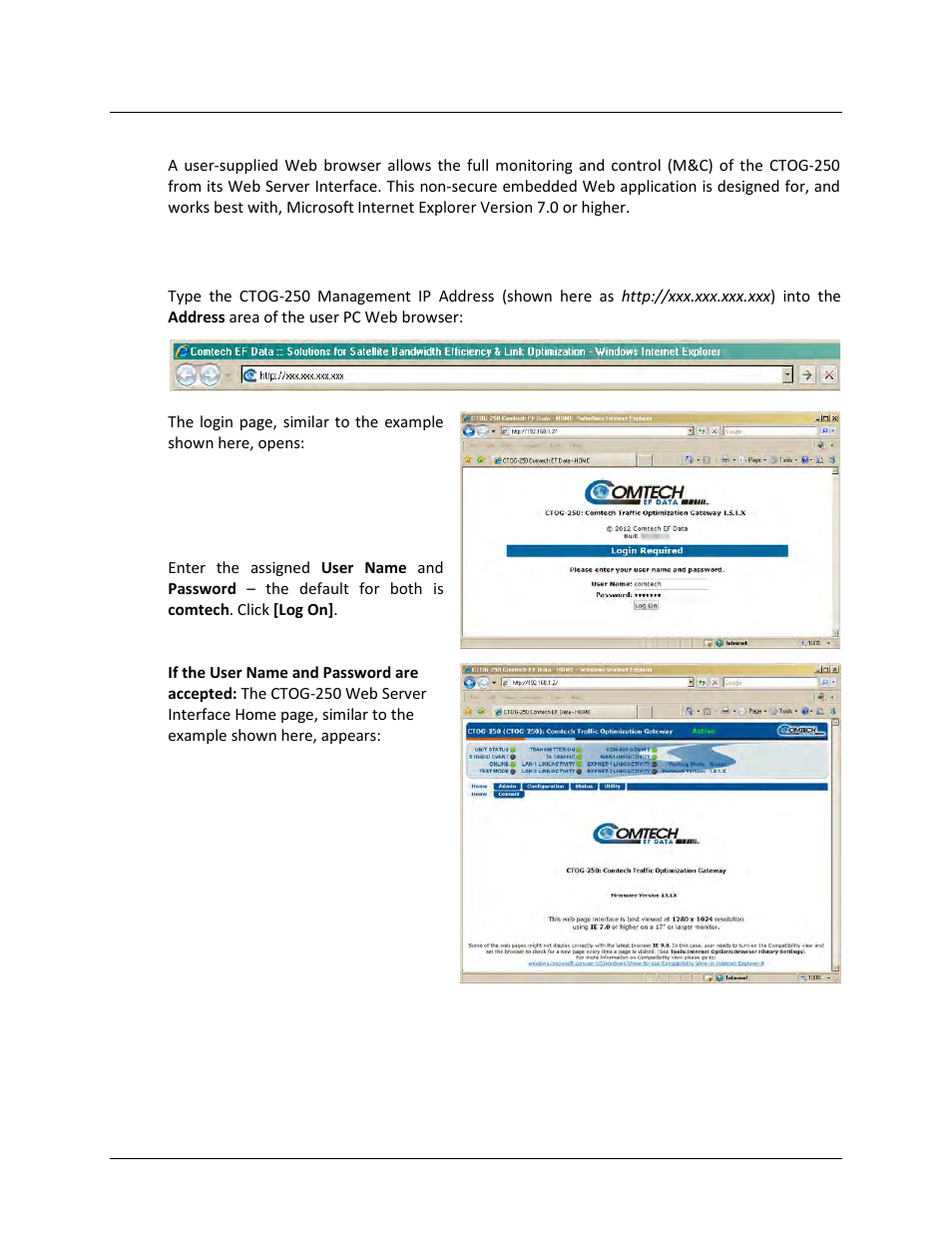 4 web server (http) interface, 1 user login | Comtech EF Data CTOG-250 User Manual | Page 107 / 236