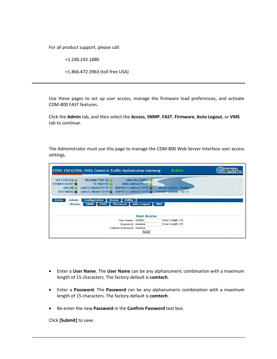2 home | contact, 1 admin | access | Comtech EF Data CTOG-250 User Manual | Page 113 / 236
