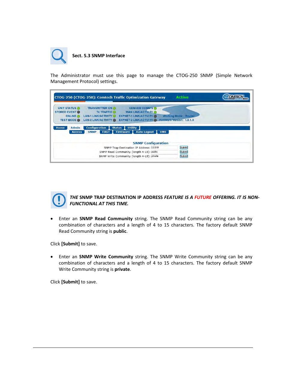 2 admin | snmp | Comtech EF Data CTOG-250 User Manual | Page 114 / 236