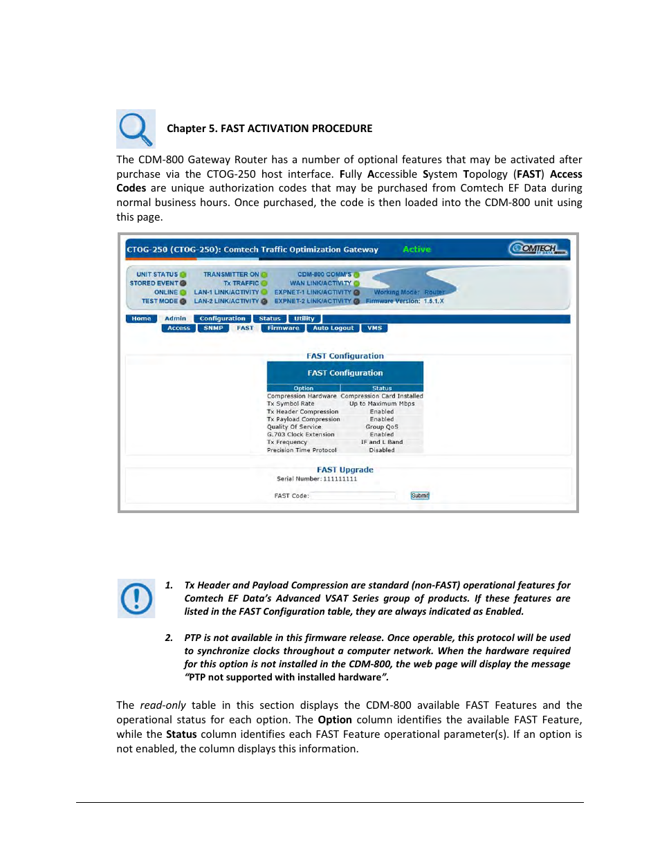 3 admin | fast | Comtech EF Data CTOG-250 User Manual | Page 115 / 236