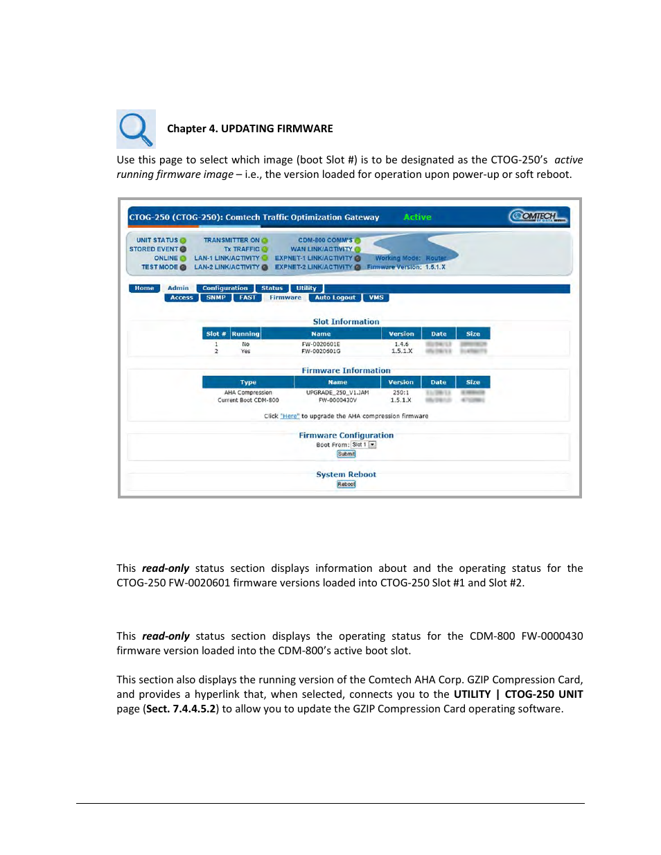 4 admin | firmware | Comtech EF Data CTOG-250 User Manual | Page 117 / 236
