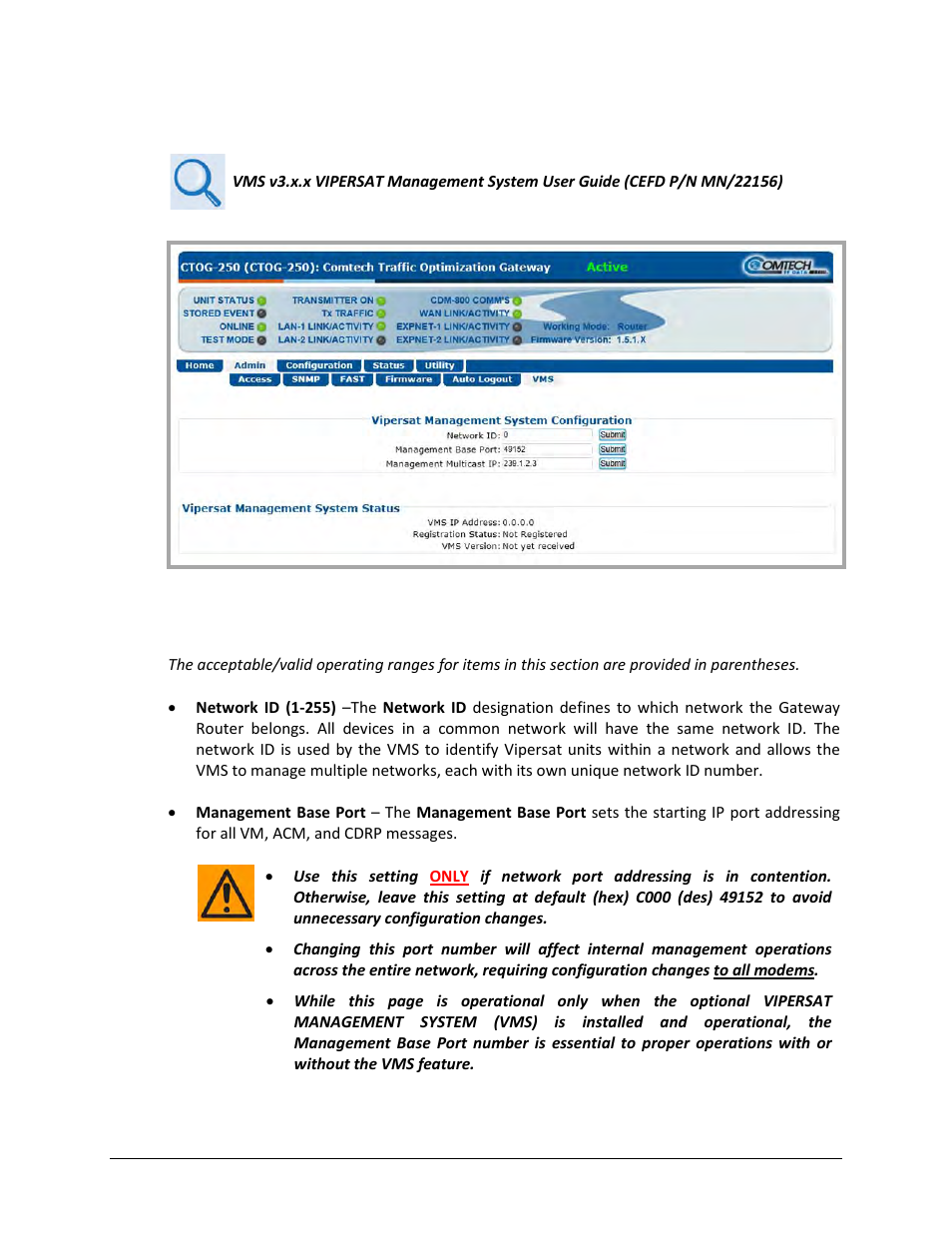 6 admin | vms | Comtech EF Data CTOG-250 User Manual | Page 119 / 236