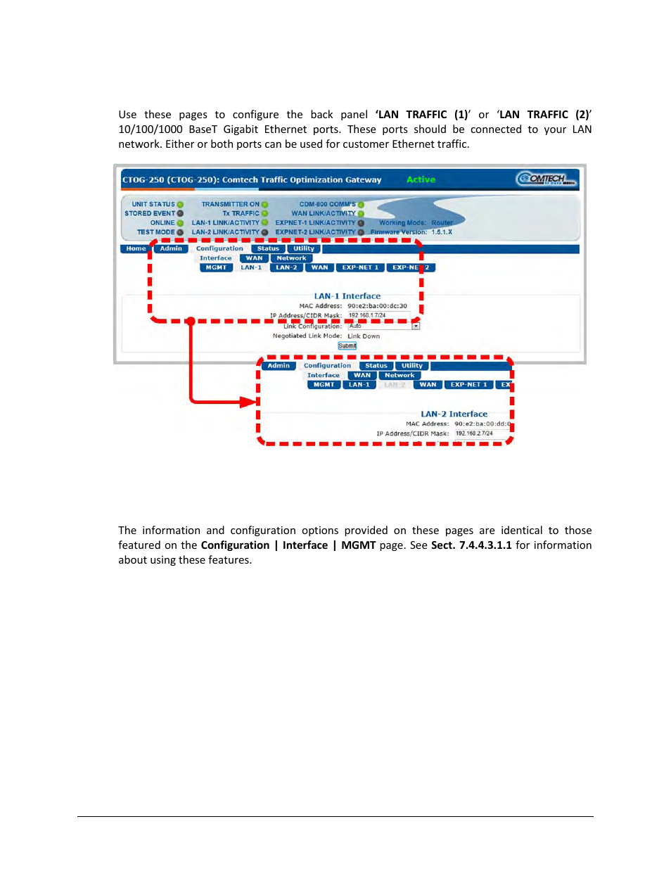 2 configuration | interface | lan-1 or lan-2 | Comtech EF Data CTOG-250 User Manual | Page 123 / 236
