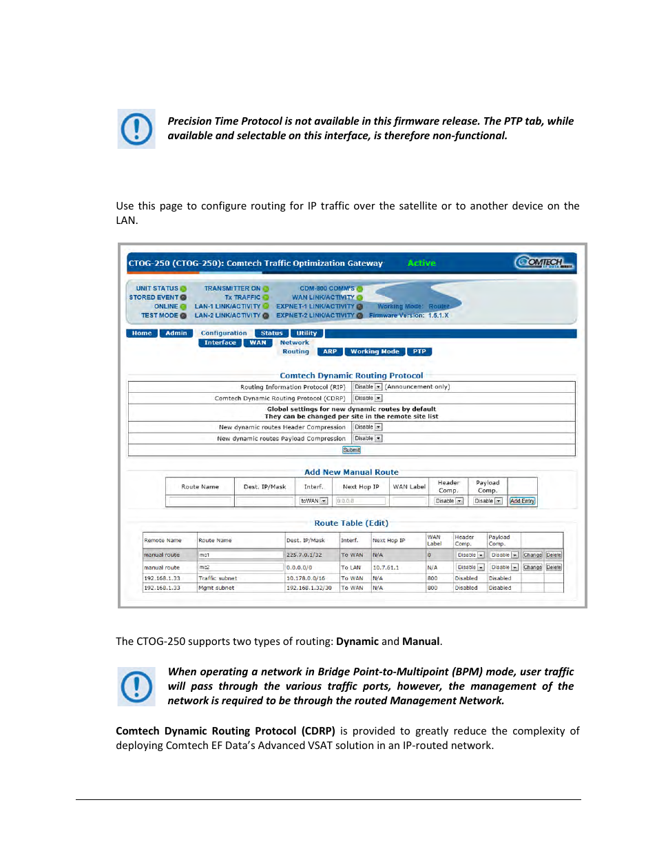 1 configuration | network | routing | Comtech EF Data CTOG-250 User Manual | Page 148 / 236