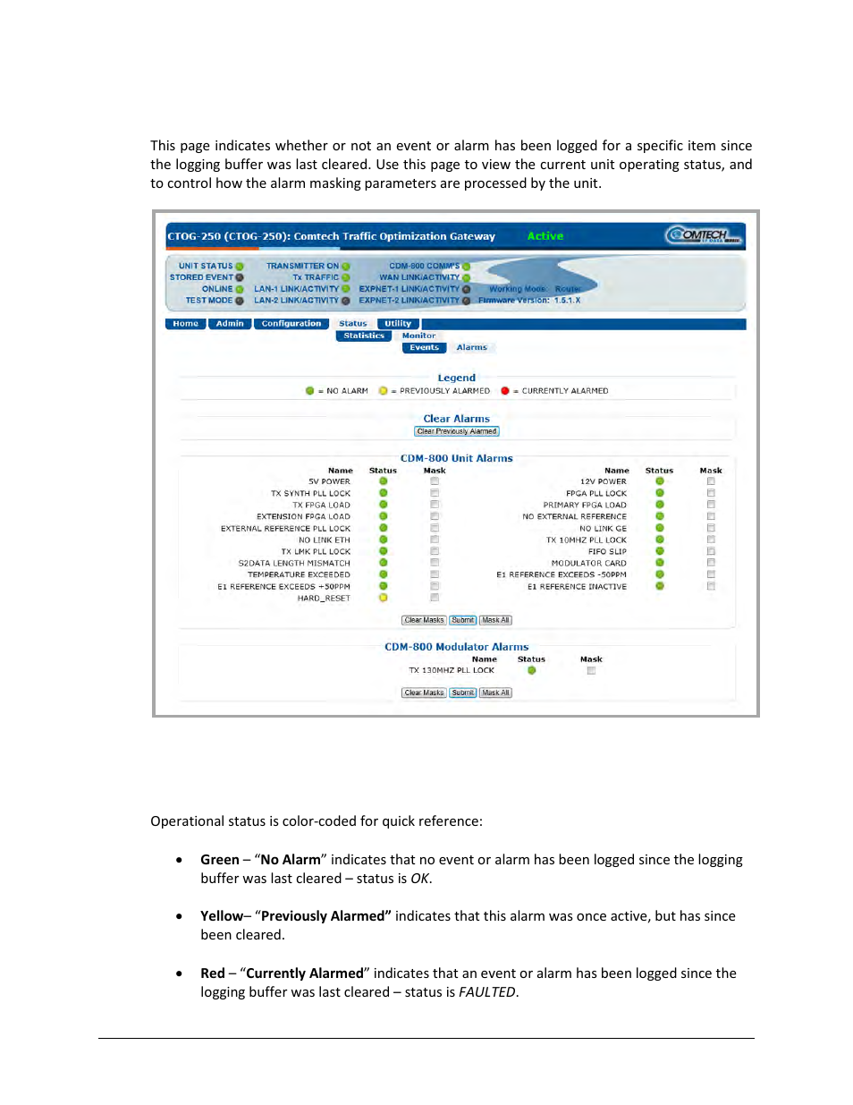 2 status | monitor | alarms | Comtech EF Data CTOG-250 User Manual | Page 168 / 236