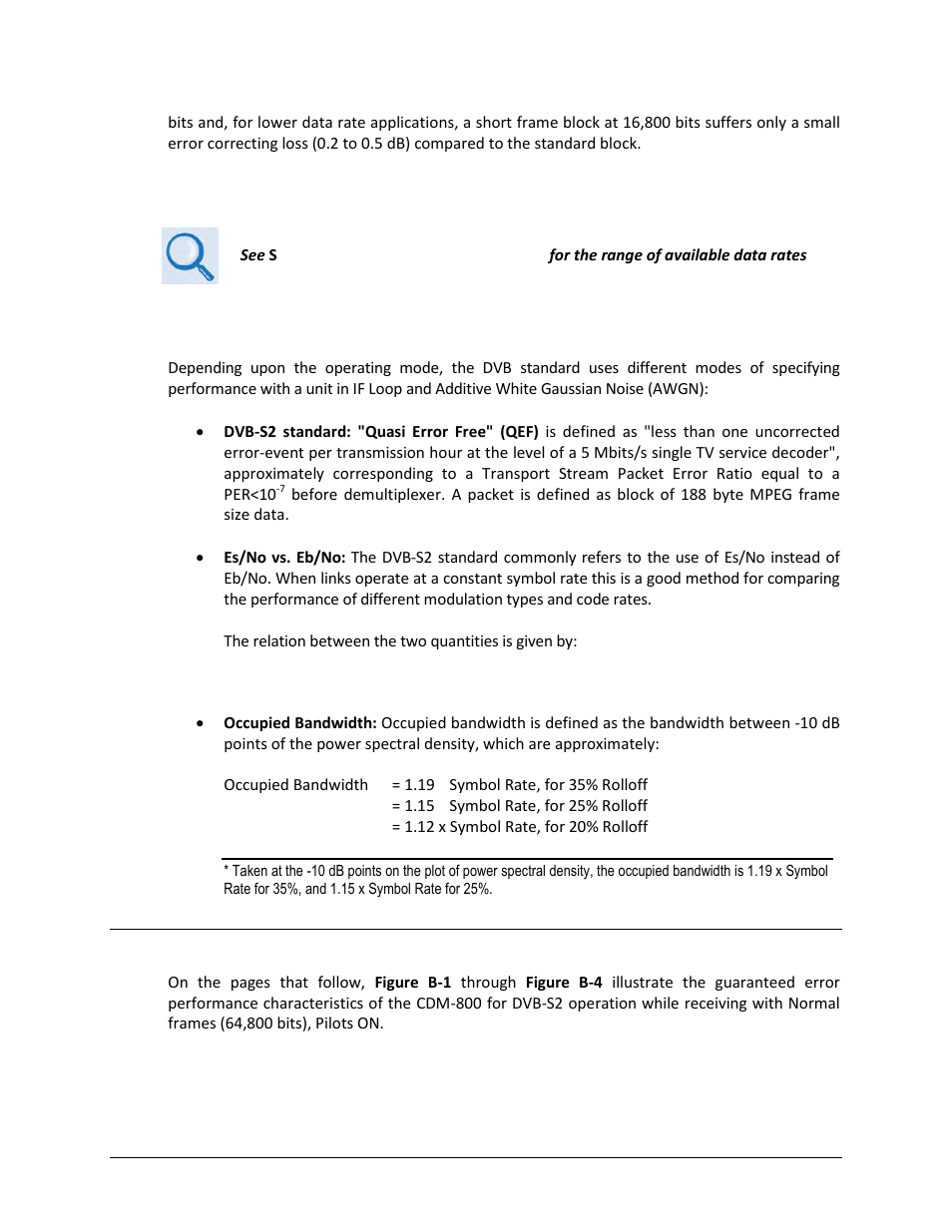 B.2.1 range of data rates, B.3 cdm-800 error performance characteristics | Comtech EF Data CTOG-250 User Manual | Page 196 / 236