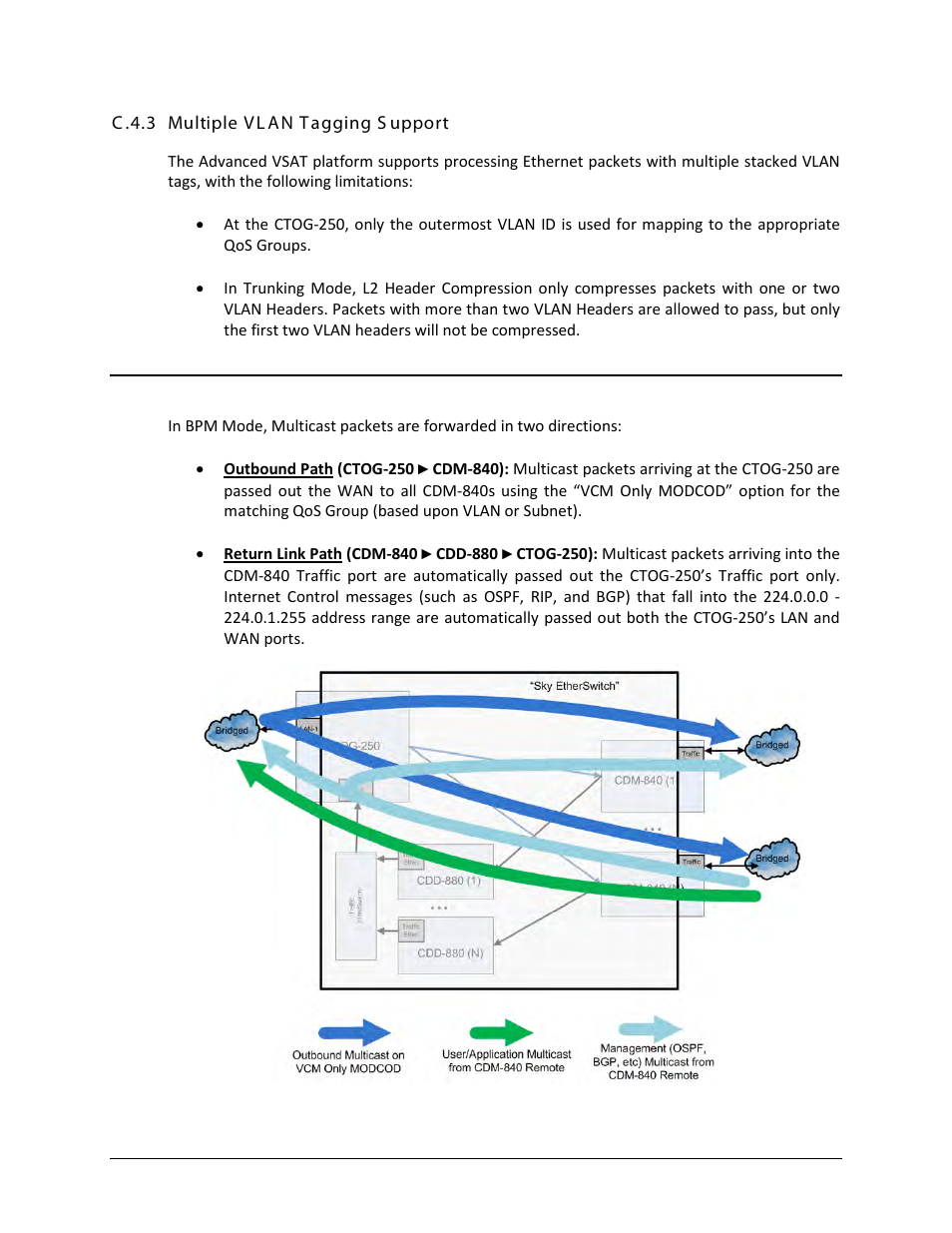 C.4.3 multiple vlan tagging support, C.5 multicast bpm behavior | Comtech EF Data CTOG-250 User Manual | Page 206 / 236