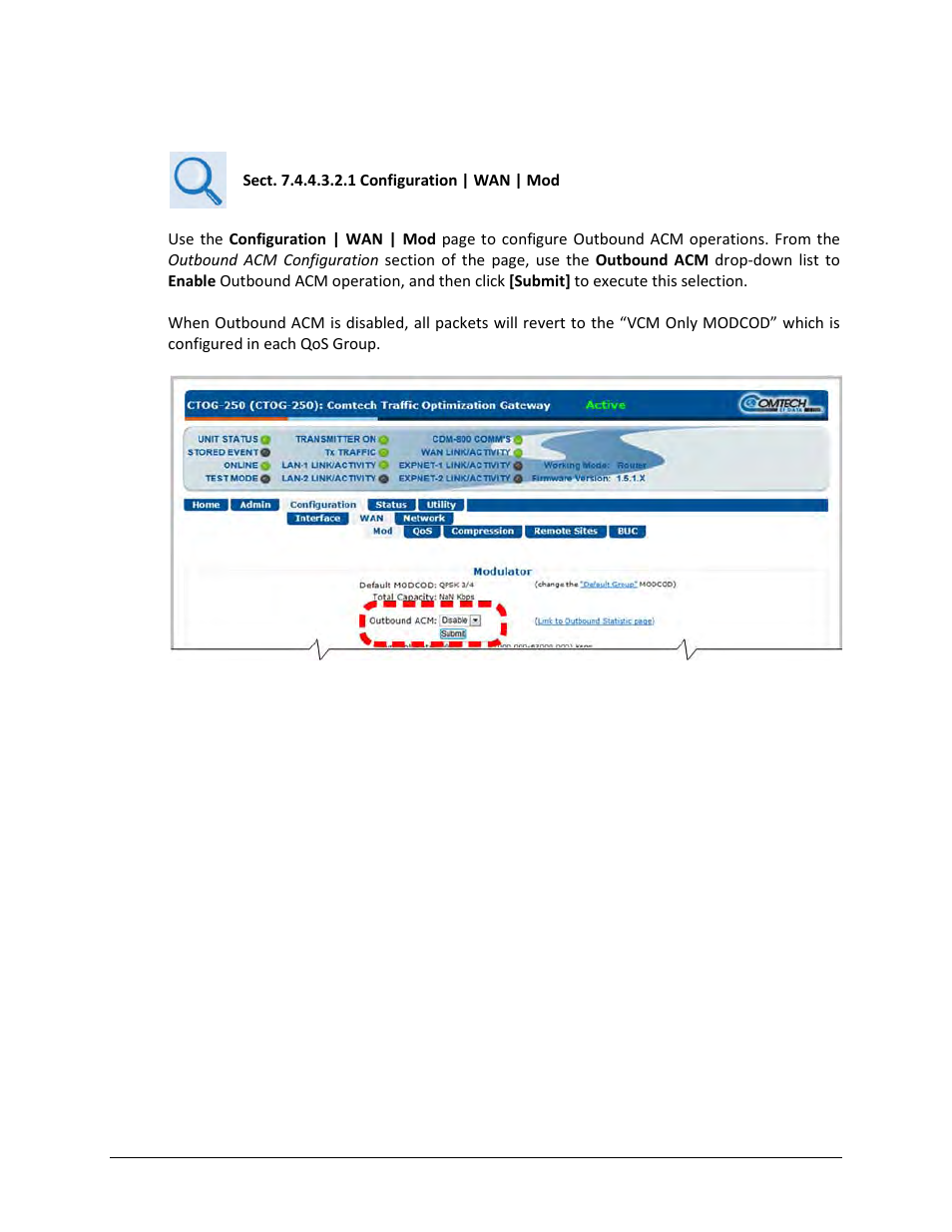 E.3.2 enabling outbound acm operation | Comtech EF Data CTOG-250 User Manual | Page 232 / 236