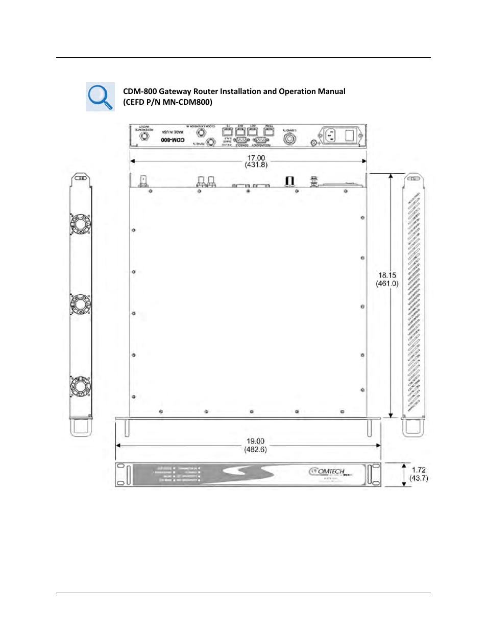 2 cdm-800 dimensional envelope | Comtech EF Data CTOG-250 User Manual | Page 29 / 236